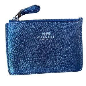 Coach Metallic Navy Blue Zip Card Case